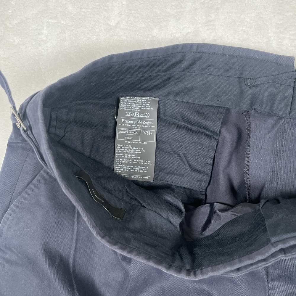 CUSTOM Ermenegildo Zegna Blue Cashco Cotton Cashmere Pleats Side Tab Pants 38x31 - Picture 2 of 12
